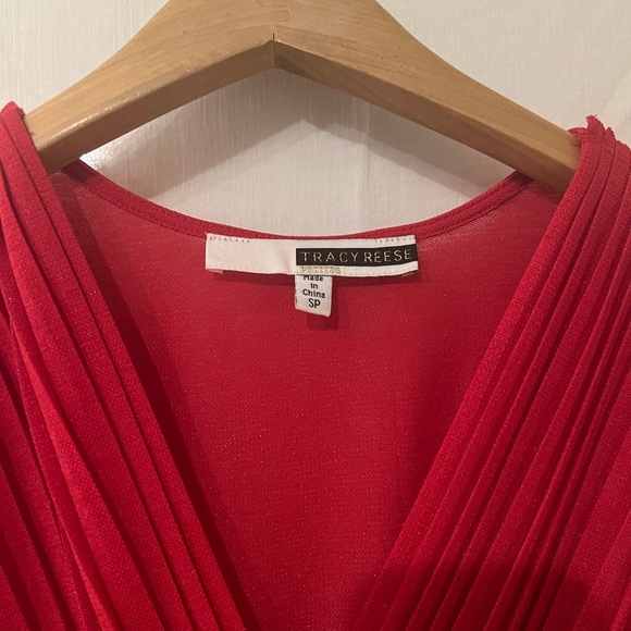Anthropologie | Tracey Reese Red Pleated Midi Dress - Picture 5 of 9